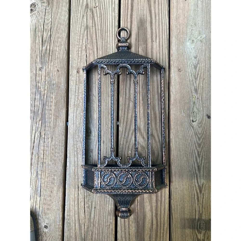 Vintage Bronze Hammered Metal Wall Sconce Lantern Candle Holder Gothic Decor